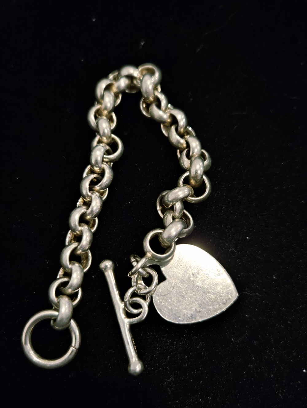 Vintage Sterling Silver Heart Toggle Charm Bracelet - Stamped 925 @ TC  Italy